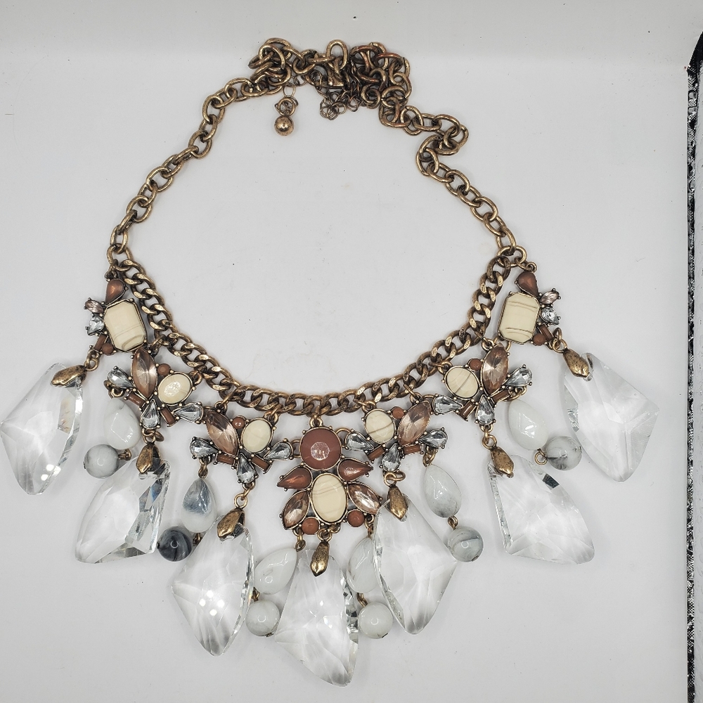 Statement Necklace Woman Gold Tone Faux Rhinestones 22" Fashion jewelry